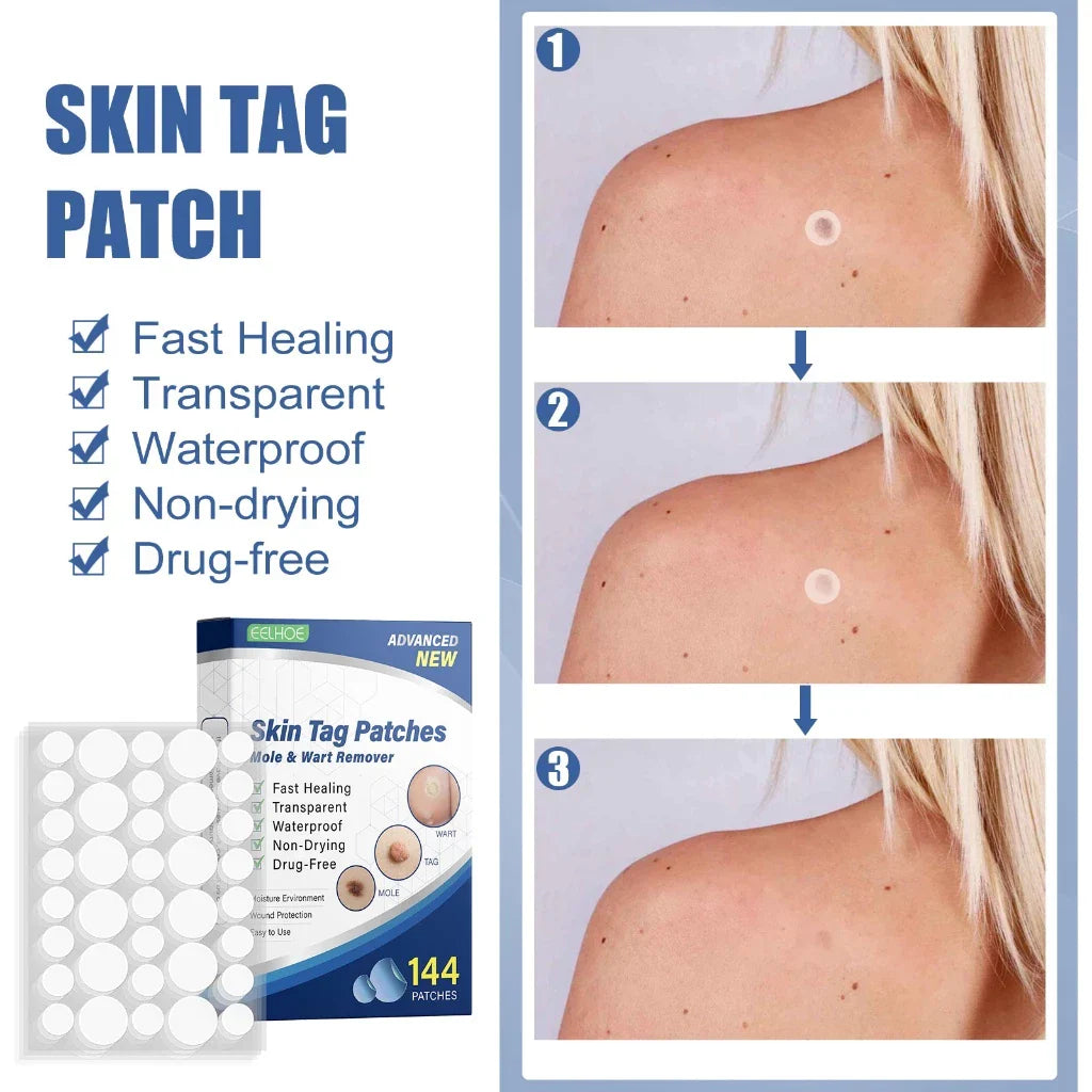 EELHOE Skin Tag Patch Mole and Wart Remover Herbal Extract Invisible Warts Stickers 144pcs