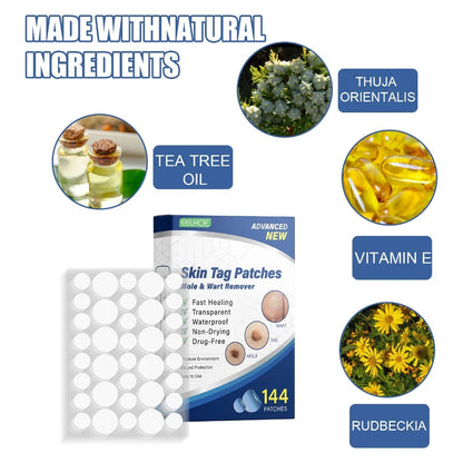 EELHOE Skin Tag Patch Mole and Wart Remover Herbal Extract Invisible Warts Stickers 144pcs